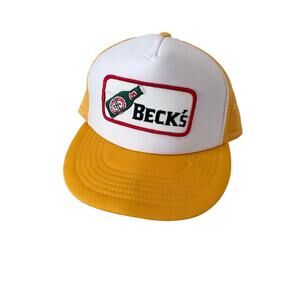 VTG Becks Beer Patch Hat Adult Yellow Snapback Trucker style